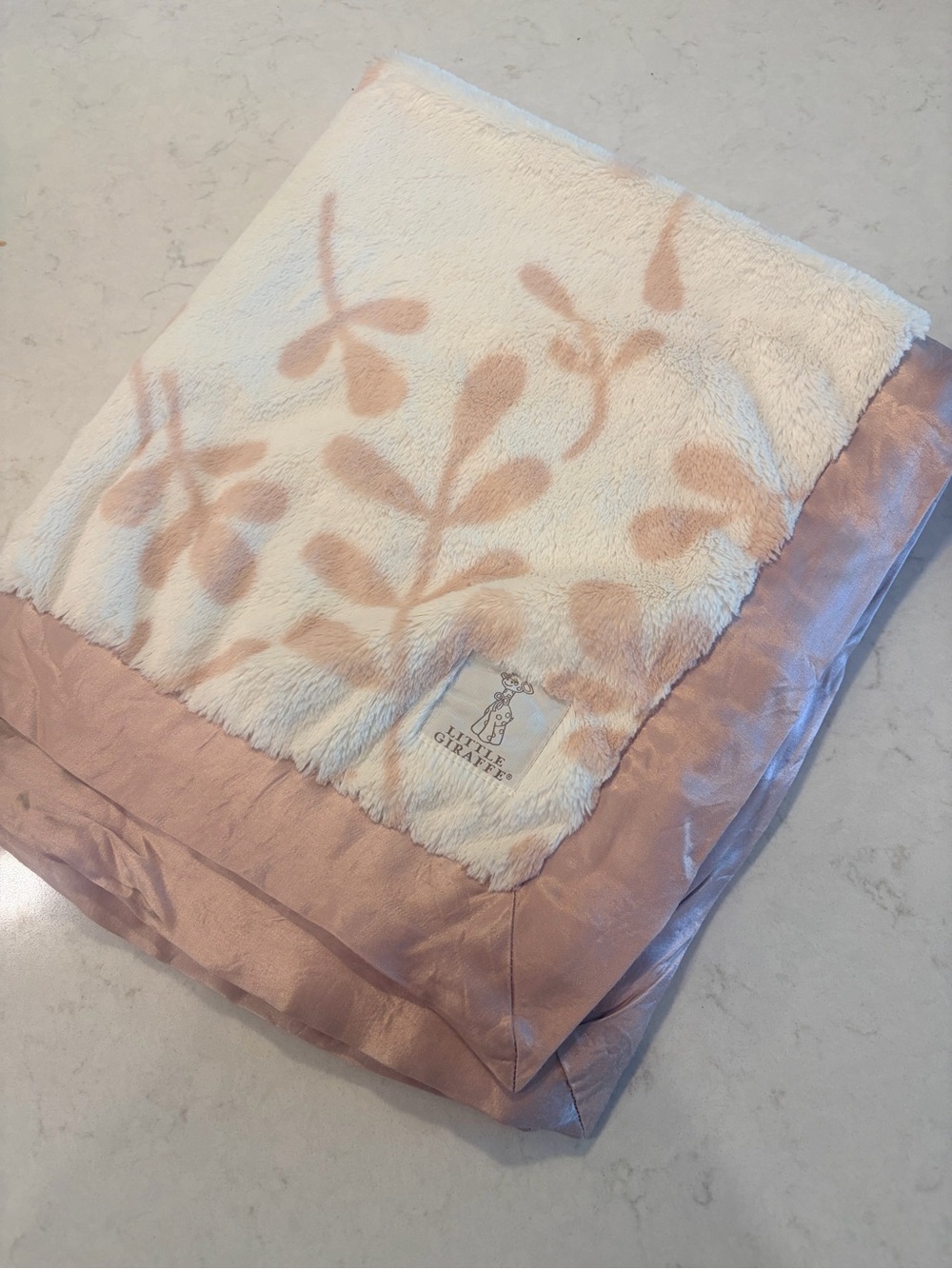 Little Giraffe Cream & Blush Botanical Plush Blanket with Satin Trim